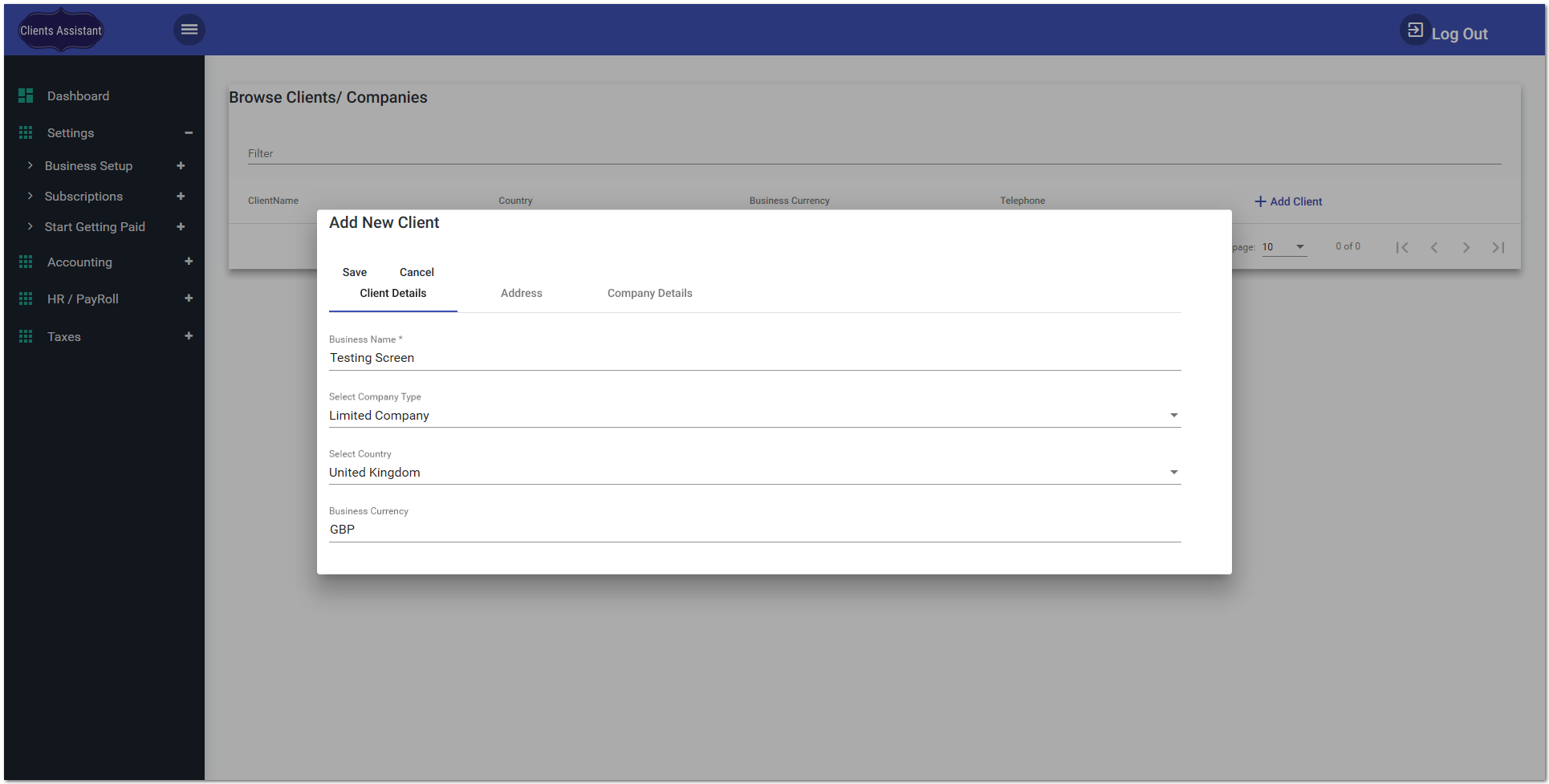 1. Client area